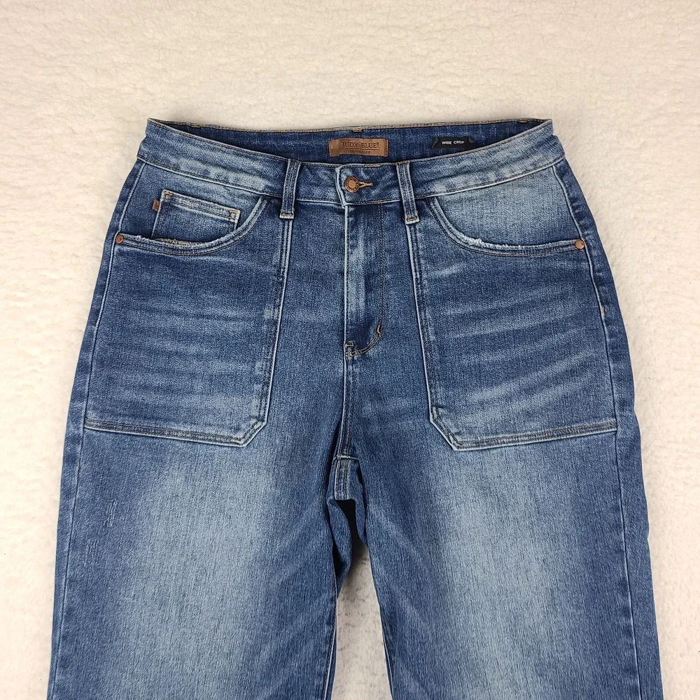 Judy Blue Jeans Womens 16W Blue Wide Leg Crop Dark Wash Denim JB88904